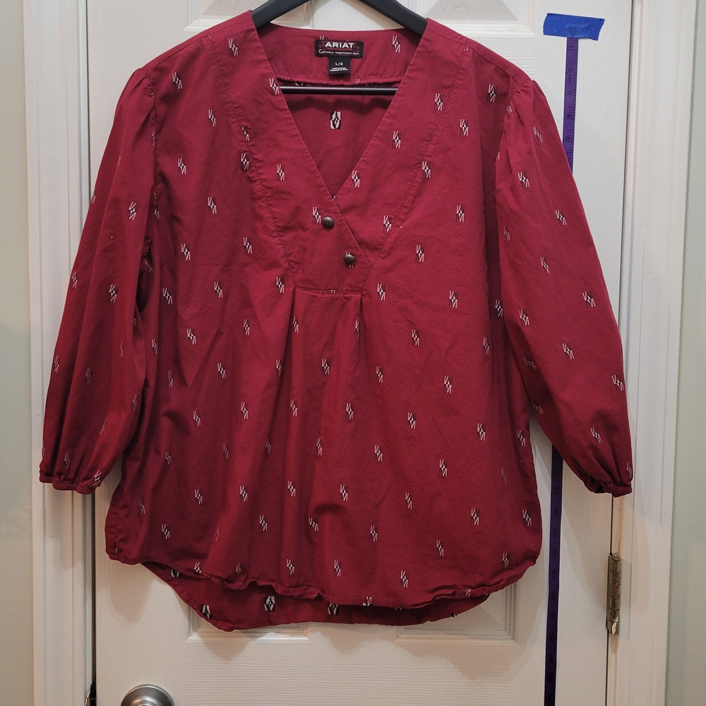 Ariat Women's Burgundy V-Neck Button Front Top